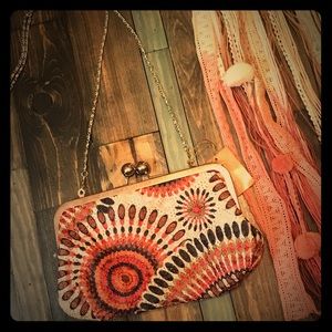 Francesca embroidered clutch with shoulder chain